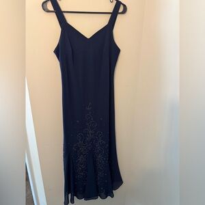R&M Richards Navy Maxi Dress with Embellishments